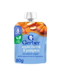 Gerber Baby Food apple, carrot, and pumpkin Pouch, 100% natural Fruits & Veggies, No added sugars, No artificial flavors, No preservatives. (8m+)