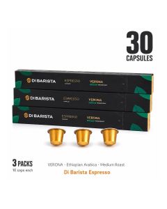 Di Barista Verona Coffee Capsules - Pack of 3 Sleeves – Ethiopian Single Origin 100% Arabica Espresso Pods / Nespresso Compatible / Medium Roast