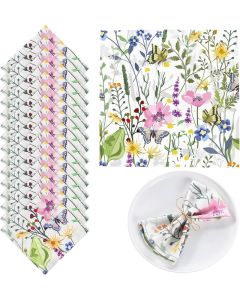 Maxcheck 24 Pcs Reusable Cotton Cloth Napkins 16 x 16 Inch Floral Flower Washable Cocktail Dinner Napkins for Family Dining Wedding Party Table DecorationFresh Flower