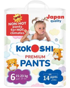 Kokoshi Premium Baby Pants Size 6 (15–23kg), 14 pcs – Ultra-Soft, Hypoallergenic, 12h Protection, Breathable, Leak-Proof Japanese Pull-Up Nappies