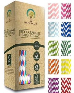Naturalik 300-Pack Multi-Color Extra Durable Paper Straws - Biodegradable Premium Paper Straws for Juices, Restaurants and Party Decorations, 7.7" (Multicolor, 300)