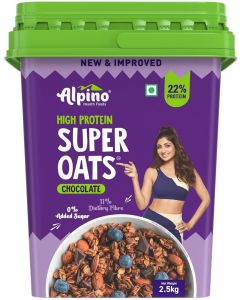 Super Oats Chocolate 2.5kg 22% High Protein – Rolled Oats, Natural Peanut Butter, Cocoa Powder, Nuts & Seeds – 22g Protein, Source of Dietary Fibre & Healthy Fats, No Added Sugar & Salt