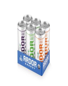 ARDOR ENERGY Sparkling Water with 100mg Natural Caffeine & 200mg L-Theanine from Organic Green Tea for Smooth Energy & Focus / Healthy Energy Drink / No Sugar, Zero Calories, Vegan, Gluten-Free / Tropical Variety (Pack of 6, 12oz cans)