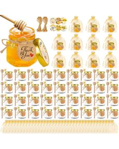 GIVAMEIHF Mini Honey jars15oz48 pcs Hexagon honey jars with dippergold coverbee pendantGold Gift BagsropeThankYou TagsGlass Honey jars with lidsBaby ShowerWedding FavorsParty Favors