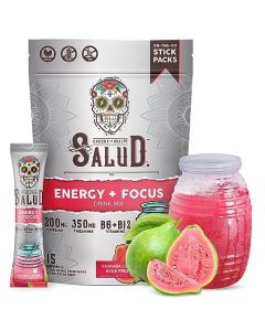 Salud 2in1 Energy Drink Powder Focus Guava Organic Caffeine B6 B12 Theanine Clean Energy Drink Packets Guayaba Agua Fresca Mix NonGMO Gluten Free Vegan 1g of Sugar 15 Servings