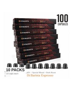 Di Barista Milan Coffee Capsules - Pack of 10 Sleeves – Bold Dark Roast Arabica Robusta Espresso Pods / Nespresso Compatible / Nutty Dark Chocolate Notes