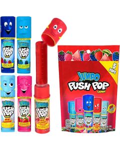 Push Pop Jumbo Lollipop Candy Assortment - 5 Count with Strawberry, Blue Raspberry, Berry Blast, and Cherry Watermelon Flavors