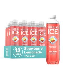 Sparkling Ice Strawberry Lemonade Sparkling Water Zero Sugar Flavored Water with Vitamins and Antioxidants Low Calorie Beverage 17 fl oz Bottles Pack of 12