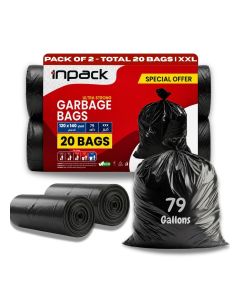 Inpack Ultra Strong 20 Garbage Bags 79 Gallon, 120 x 140 cm, 20 Bags / Extra Large Heavy Duty Black Trash Bags & Bin Liners / Strong Waste Disposal Bags for Home, Office, Commercial & Large Bins