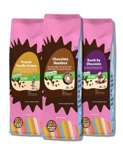 Crazy Cups Decaf Flavored Ground Coffee Variety Pack, Includes French Vanilla Crème, Caribbean Coconut,and Hazelnuts, in 10 oz Bags, For Brewing Flavored Hot or Iced Decaf Coffee, Variety 3 Pack