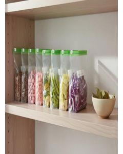 MOBDESK 20 Pcs [ Green ] Extra Thick Reusable Ziplock Bags for Kitchen Storage, Washable Stand-Up Pouches for Pantry Organization, Clear Fridge Organizers for Groceries