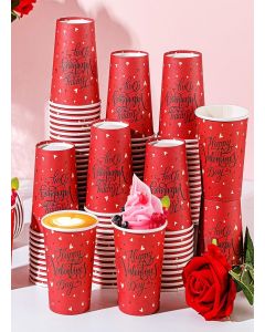 Uiifan 100 Pcs 9 oz Valentine's Day Paper Cups Heart Disposable Red Coffee Drinking Tea Paper Cups for Holiday Anniversary Dinner Valentine's Day Party Supplies