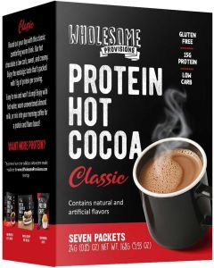 Wholesome Provisions Classic Protein Hot Cocoa - Keto Friendly, Low Carb Hot Chocolate Mix with 15g Protein, 7 Individual Packets