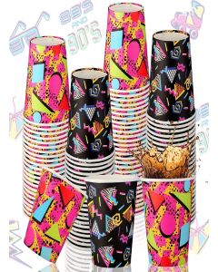 Yoande 100 Pcs Retro 80s 90s Disposable Paper Cups 9 oz Disco 80s Party Supplies Decor Paper Cups for Adults Kids Cold Hot Drinking Coffee Juice 90s Retro Music Party Favors, 2 Designs