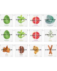 SIMPLY Gum Variety Pack - Assorted Flavors, Plastic-Free Natural Chewing Gum, 12 Pack (180 Pieces)
