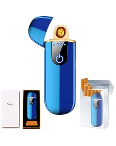 Electric Smart USB Rechargeable Lighter Touch Ignition Windproof Flameless Lightweight Plasma With Power Indicator for Boyfriends Father Gifts Blue