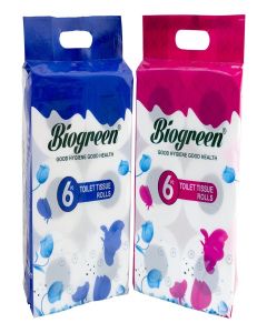 Biogreen Virgin Soft Toilet Roll/Bath Tissues (6 IN 1) 2 Ply 250 sheet per roll (Pack of 2) Hygienic, Ultra Thick, Soft, Biodegradable, Multipurpose
