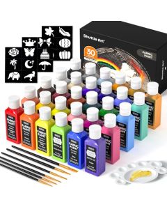 Fabric Paint Shuttle Art 30 Colors Permanent Soft Fabric Paint in Bottles 60ml2oz with Brushes Palette Stencils NonToxic Textile Paint for Tshirts Shoes Jeans Bags DIY ProjectsArt Crafts