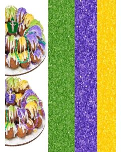 Mardi Gras King Cake Decoration Gift Box Kit Yellow Green Purple Sanding Sugars with King Baby - Beaded & King Babies