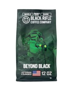 Black Rifle Coffee Company Beyond Black 12oz Bag Whole Bean Dark Roast Roasted Blend Made from Arabica Beans Colombian Brazilian Beans Veteran Founded American Made