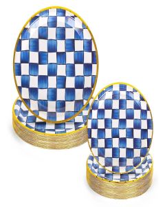 JarThenaAMCS 48Pcs Blue White Plaid Tableware Set Royal Blue Checkered Paper Plates 7 & 9 Inch Gold Foil Border Disposable Plates for Wedding Birthday Holiday Party Supplies