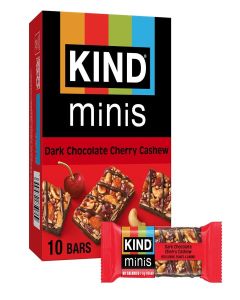 KIND Mini Snack Bars, Dark Chocolate Cherry Cashew, Gluten Free, Low Sugar, Low Calorie Snacks, 10 Count
