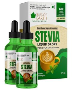 Bliss of Earth Original Stevia Liquid Drops 2X30ml, Glycerine Free Keto Sugarfree Sweetener in Glass Bottle