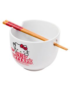 Silver Buffalo Sanrio Hello Kitty Cup Noodles Nissin Ceramic Ramen Noodle Rice Bowl with Chopsticks Microwave Safe 20 Ounces