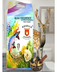 Rosella 4 ply Musk Scented Toilet Tissue Paper Roll Family Sanitary Rolls Thicker, Extra Soft & Highly Absorbent Perfect for Your Home and Office (Pack of 6 Rolls - 250 Sheets Per Roll