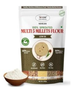 NIHKAN Multigrain Sprouted Millets Flour - 400g / Sugar Control Atta For Weight Loss & Diabetes / Gluten Free, No Wheat, No Rice, Low GI / Mix of 5 Sprouted Millets Ragi, Jowar, Bajra, Foxtail millets