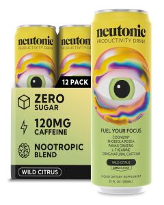 Neutonic Nootropic Productivity Energy Drink / Wild Citrus 12 Cans / 120mg Natural Caffeine, Zero Sugar / Support Memory, Mental Clarity, Cognitive Function / Boost Focus, Energy, Brain Health