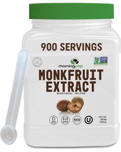 Morning Pep 100% Pure Monk Fruit Extract Sweetener - Zero Calorie, Non-GMO, Keto Certified, 10 oz Container with Over 900 Servings