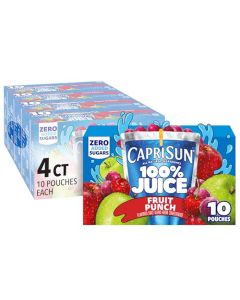 Capri Sun 100 Juice Fruit Punch Naturally Flavored Juice Blend 40 ct Pack 4 Boxes of 10 Pouches