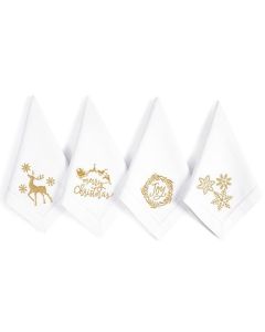 Bedding Craft Cotton Cloth Dinner Napkins Set of 12 18x18 White with Gold Embroidery Reusable Machine Washable Fabric Napkins for Weddings Parties Everyday Dining