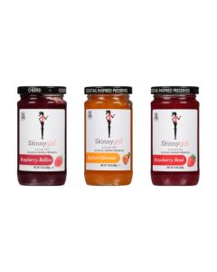 Skinnygirl Sugar Free Kosher Preserves Variety Pack Strawberry Raspberry and Apricot 10 Ounce Jars Pack of 3