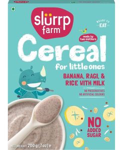 Slurrp Farm Mildly Sweetened with Date Powder No Added Sugar Instant Cereal Ragi Rice and Banana with Milk No Preservatives No Salt Made with Multigrain Millets 200g