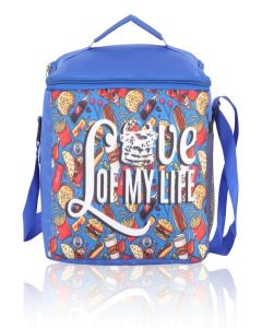 Echo Boomers Food Printed Insulated Lunch Bag, Tiffin and Food Storage Bag for Work, Students, Office, Picnic, College & School with Bottle Holder & Multiple Zipper Pockets (Blue