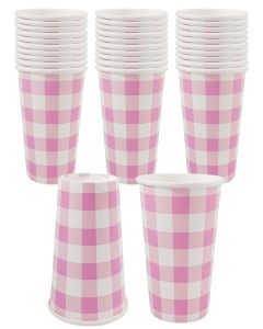 EaciTown Pink Paper Cups Pink Gingham Party Supplies Easter Day Pink Coffee Cups Disposable Valentines'day Beverage Cups (30)