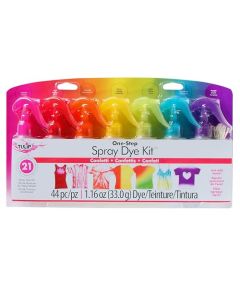 Tulip OneStep Spray TieDye Kit 7 Vibrant Colors of Fabric Dye Fuchsia Red Orange Yellow Lime Green Turquoise Purple Gloves and Easy Instructions