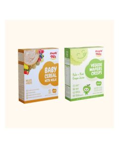 Simply Fils Baby cereal with Milk Millet 4Fruits + Simply Fils Veggie Wafers Crisps Kale + Kiwi Grape Juice