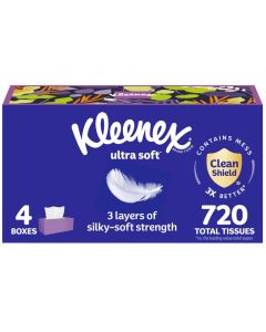 Kleenex Ultra Soft Facial Tissues 4 Flat Boxes 180 Tissues per Box 3Ply Packaging May Vary