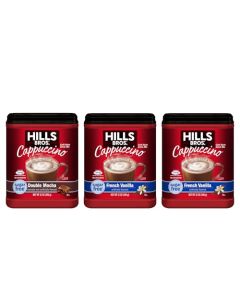 Hills Bros Cappuccino Mix Rich Frothy CoffeehouseTasting Instant Drink Mix Quick Easy Preparation Perfect for Hot Iced Drinks Creaming Coffee SugarFree Variety Pack 3 Packs of 12oz