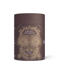 Ancient + Brave - Cacao + Collagen Powder 250g - Peruvian Raw Cacao Hot Chocolate with Grass-Fed Hydrolysed Bovine Collagen - Premium Blend of Organic Cocoa, Ashwagandha & Baobab - High Protein, Keto