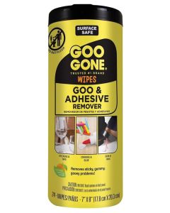 Goo Gone Clean Up Wipes Adhesive Remover 24 Count Heavy Duty Cleaning Wipes Remove Sticky Residue Labels Stickers Crayon Tape Glue Gum Sap Multi Surface Safe Household Cleaning Solution