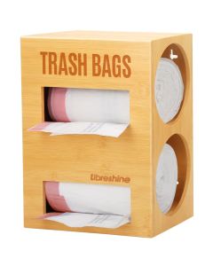 Libreshine Extra Large Bamboo 2in1 Trash Bag Dispenser Roll Holder Fits Costco Kirkland Members Mark Jumbo Rolls WallUnderSinkCabinet Mountable DualSlot Storage for 2 Rolls