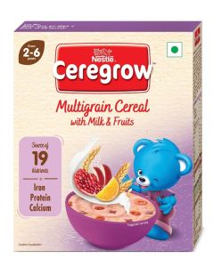 Ceregrow NESTLÃ Kids Cereal-Multigrain,Milk and Fruits Rich in Iron, Calcium and Protein Nutrient-Rich Tasty Breakfast NO Added Colors or Flavors 16 Nutrients for Growth 300g