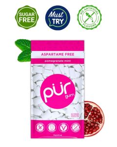 Chewing Gum Sugar Free Pomegranate Mint Flavor 55 Pieces Pack of 1 Aspartame Free Vegan Gluten Free With 100% Xylitol Sugar Free Chewing Gum