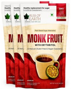 Bliss of Earth Monk Fruit Sweetener with Erythritol 454g, Pack of 3, Zero Sugar, Zero Calories & Zero Glycemic Index, Natural Sugar Substitute for Keto Diet, Vegan, Gluten Free Sweetener for Tea, Coffee, Baking & Cooking