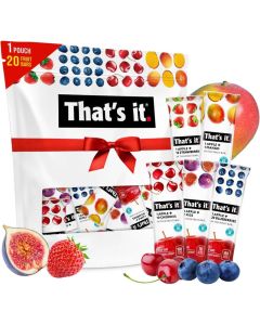 That's it Fruit Bars Snack Gift Box - 20 Pack of 100% All Natural, Gluten-Free, Vegan, Low Carb Healthy Fruit Snacks (Strawberry, Mango, Blueberries, Cherries & Fig Bars)