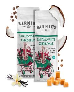Barnie's Coffee Santa's White Christmas Decaf Ground Coffee with Coconut Sweet Caramel and Warm Vanilla Flavors, Medium Roasted Arabica Beans, 12 oz Bag (Pack of 2)